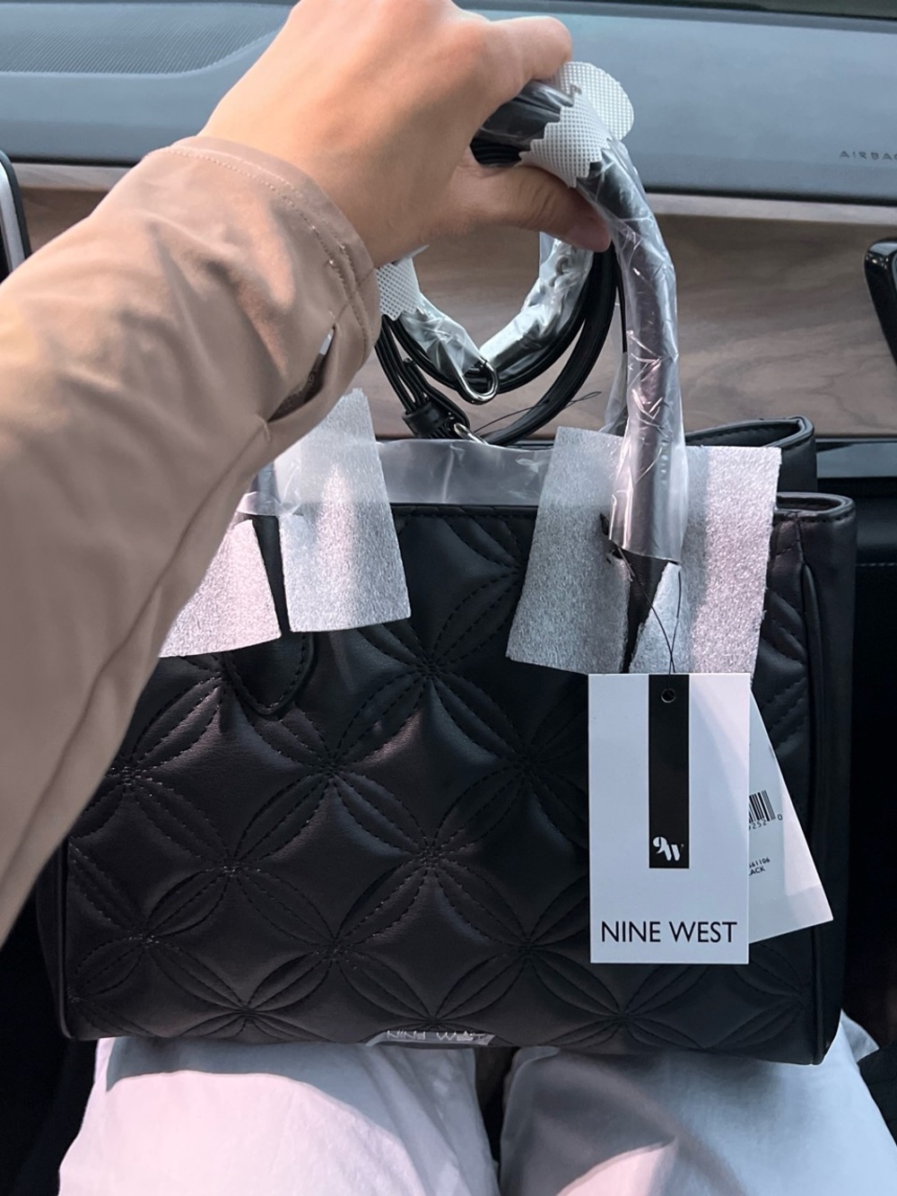Nine West Black Quilted Satchel with Detachable Strap